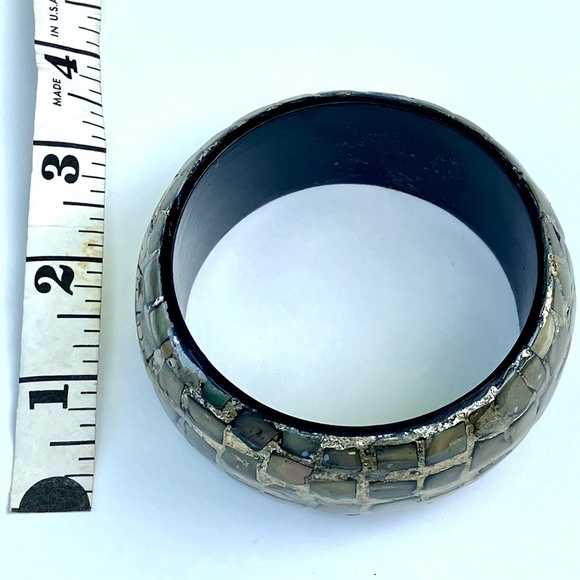 MOTHER OF PEARL MOSAIC INLAY ABALONE SHELL BANGLE BRACELET - Picture 5 of 5